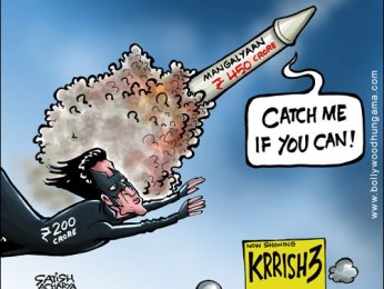 Bollywood Toons: Krrish Vs Mangalyaan Bollywood Toons: Krrish Vs Mangalyaan
