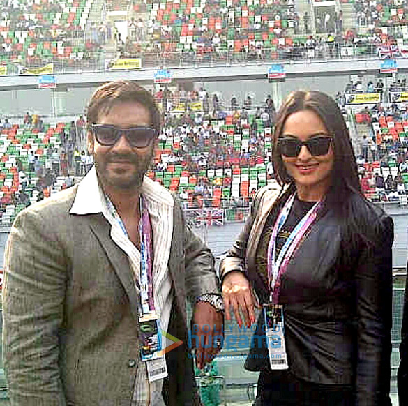 ajay sonakshi shaan sing national anthem at formula one indian grand prix 4