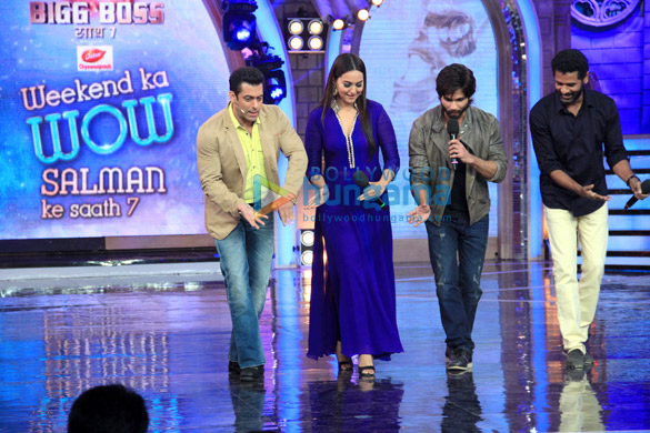 shahid sonakshi prabhu dheva promotes r rajkumar on bigg boss 7 3