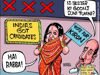 Bollywood Toons: Kirron Kher greeted with eggs Bollywood Toons: Kirron Kher greeted with eggs