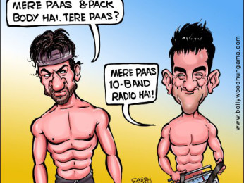 Bollywood Toons: Shah Rukh Khan’s 8 pack Vs Aamir Khan’s 10 band Bollywood Toons: Shah Rukh Khan’s 8 pack Vs Aamir Khan’s 10 band