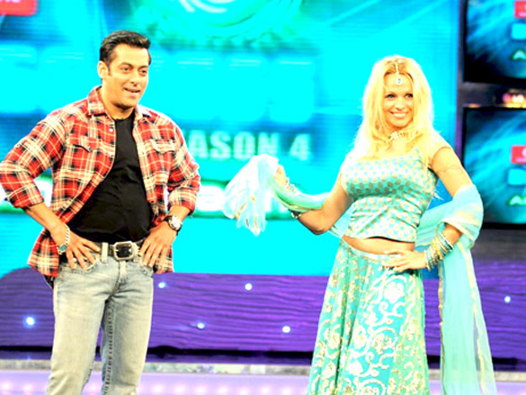 salman khan and pamela anderson on the sets of bigg boss 4 house 5