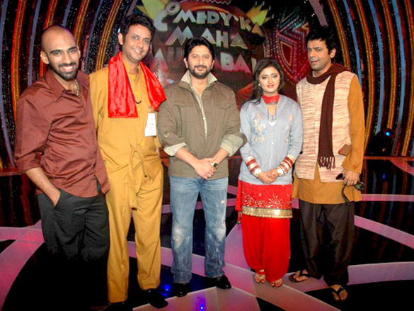 shreyas raveena arshad and shekhar on the sets of comedy ka maha muqabla 5