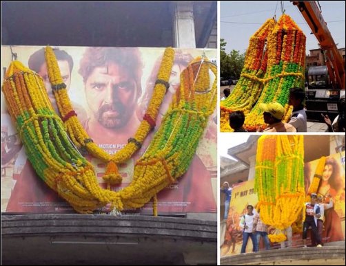 Check out: Fans use a crane to garland Akshay Kumar’s poster