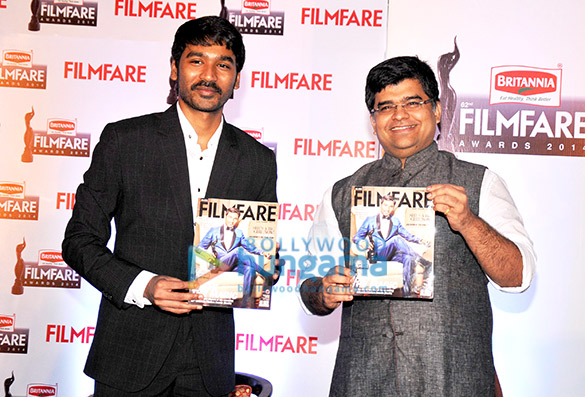 dhanush at the 62nd britannia filmfare south awards special award issue launch at the leela palace 4