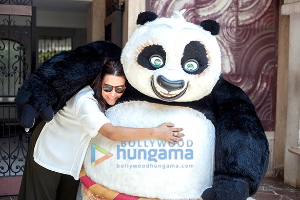 jacqueline fernandez neha dhupia snapped with po the panda from kung fu panda 5