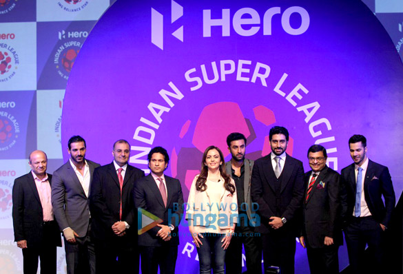 ranbir kapoor john abraham abhishek bachchan varun dhawan at the launch of hero indian super league 2