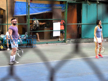 Saif Ali Khan snapped playing tennis with son Ibrahim Ali Khan & daughter Sara Ali Khan