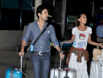Caterina Murino snapped with Rajeev Khandelwal & Gauahar Khan at the airport