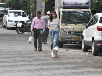 Sophie Choudry snapped taking her dog out for a walk