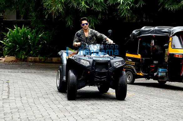 Varun Dhawan arrives in style on his ATV Bike for ‘Dishoom’ song launch
