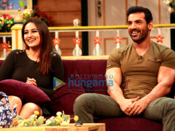 John Abraham & Sonakshi Sinha snapped on the sets of 'The Kapil Sharma Show', while promoting their upcoming film Force 2