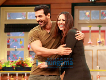 John Abraham & Sonakshi Sinha snapped on the sets of 'The Kapil Sharma Show', while promoting their upcoming film Force 2
