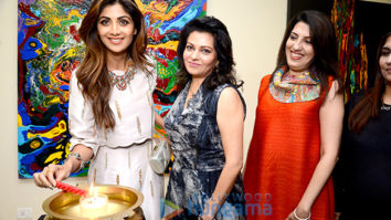 Shilpa Shetty, Kimi Katkar & Gauahar Khan at the private viewing of Anu Malhotra’s art show