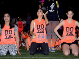 Jacqueline Fernandez, Kalki Koechlin and Sakshi Malik participate in the ‘Abdominal Plank Position’ for 60sec