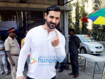 John Abraham, Kiran Rao, Prem Chopra and Priya Dutt cast their vote in Bandra