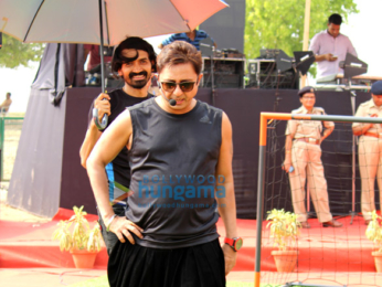 Sukhwinder Singh performs at the under 19 Football tournament at the India Gate