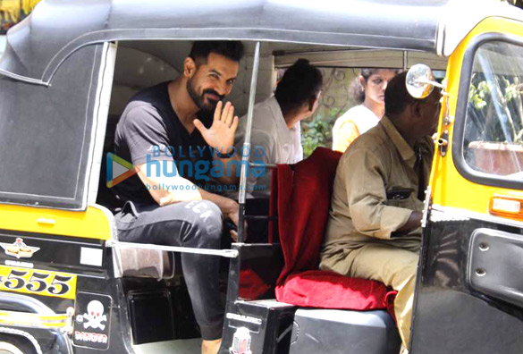 John Abraham snapped taking a rickshaw ride after a salon session at Mad O Wot