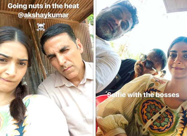 National award winners Akshay Kumar and Sonam Kapoor make goofy faces on the sets of Padman