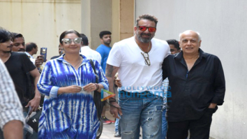 Sanjay Dutt snapped making a style statement with reflector shades with Mahesh Bhatt and Pooja Bhatt after a meeting at Vishesh Films’ office