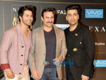 Saif Ali Khan, Karan Johar & Varun Dhawan at the press conference of 'IIFA Awards 2017'