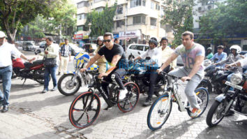 Salman Khan and Sohail Khan arrive at the launch of Being Human e-cycle in Mumbai