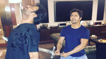 Varun Dhawan stabs Baahubali Prabhas recreating famous Baahubali- Kattappa moment