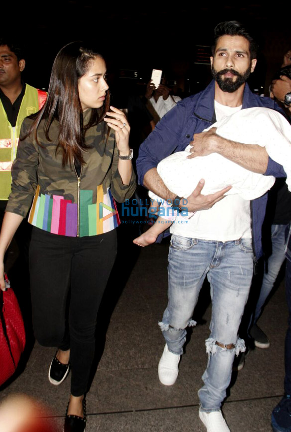 Shahid Kapoor, Mira Rajput snapped leaving with their daughter Misha to attend IIFA in New York Shahid Kapoor, Mira Rajput snapped leaving with their daughter Misha to attend IIFA in New York