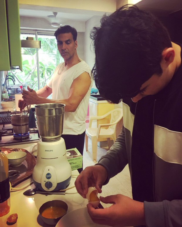 Check out Akshay Kumar and son Aarav turn chefs and make desserts for their guests
