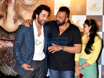Sanjay Dutt, Ranbir Kapoor, Rajkumar Hirani at the trailer launch of 'Bhoomi'