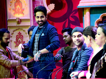 Kriti Sanon, Ayushmann Khurrana and Rajkummar Rao snapped promoting the film Bareilly Ki Barfi