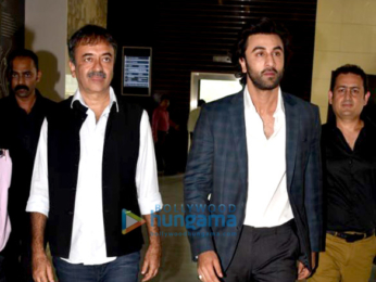 Sanjay Dutt, Ranbir Kapoor, Rajkumar Hirani at the trailer launch of 'Bhoomi'