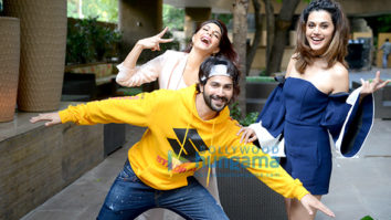 Varun Dhawan, Jacqueline Fernandez and Taapsee Pannu snapped promoting their film Judwaa 2