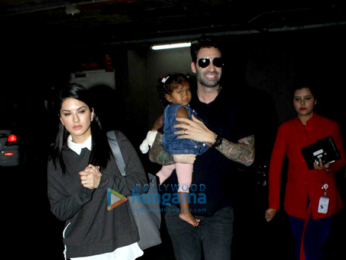Sunny Leone, Daniel Weber snapped with kid Nisha Kaur Weber at the airport