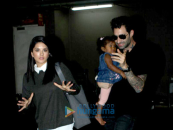 Sunny Leone, Daniel Weber snapped with kid Nisha Kaur Weber at the airport