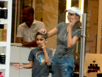 Amrita Arora snapped with her son at a salon