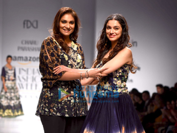Divya Khosla Kumar walks the ramp for designer Charu Parashar at the Amazon India Fashion Week