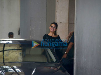Jacqueline Fernandez snapped outside Race 3 producer Ramesh Taurani's office