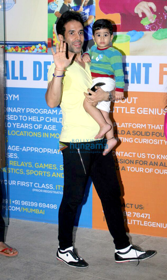 tusshar kapoor snapped with his son laksshya outside the gym 1