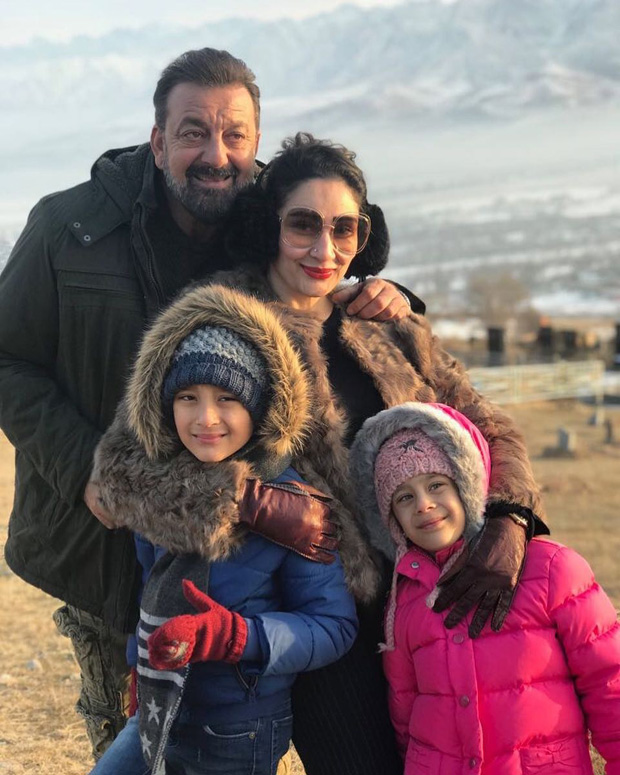 Maanayata Dutt and kids pose with Sanjay Dutt on sets of Torbaaz in Kyrgyzstan