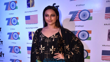 Sonakshi Sinha slays it in her black dress and overcoat; talks about gender violence