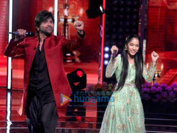 Iulia Vantur and Manish Paul snapped on the sets of The Voice India Kids