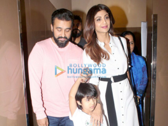 Raj Kundra and Shilpa Shetty snapped with her mother at PVR Juhu