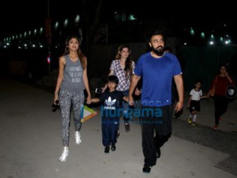 Shilpa Shetty and Raj Kundra spotted attending a football match along with their son in Juhu