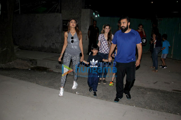 shilpa shetty and raj kundra spotted attending a football match along with their son in juhu 4