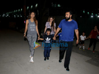 Shilpa Shetty and Raj Kundra spotted attending a football match along with their son in Juhu