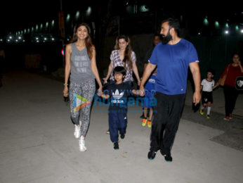 Shilpa Shetty and Raj Kundra spotted attending a football match along with their son in Juhu
