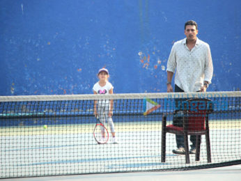 Mahesh Bhupathi snapped with his daughter at a tennis court in Bandra