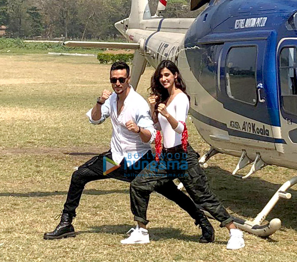 tiger shroff and disha patani arrive in a helicopter for the trailer launch of baaghi 2 1