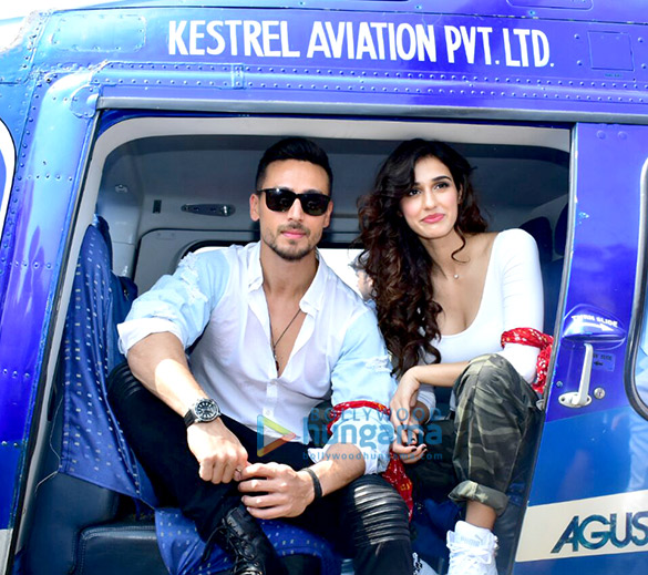 tiger shroff and disha patani arrive in a helicopter for the trailer launch of baaghi 2 3 2